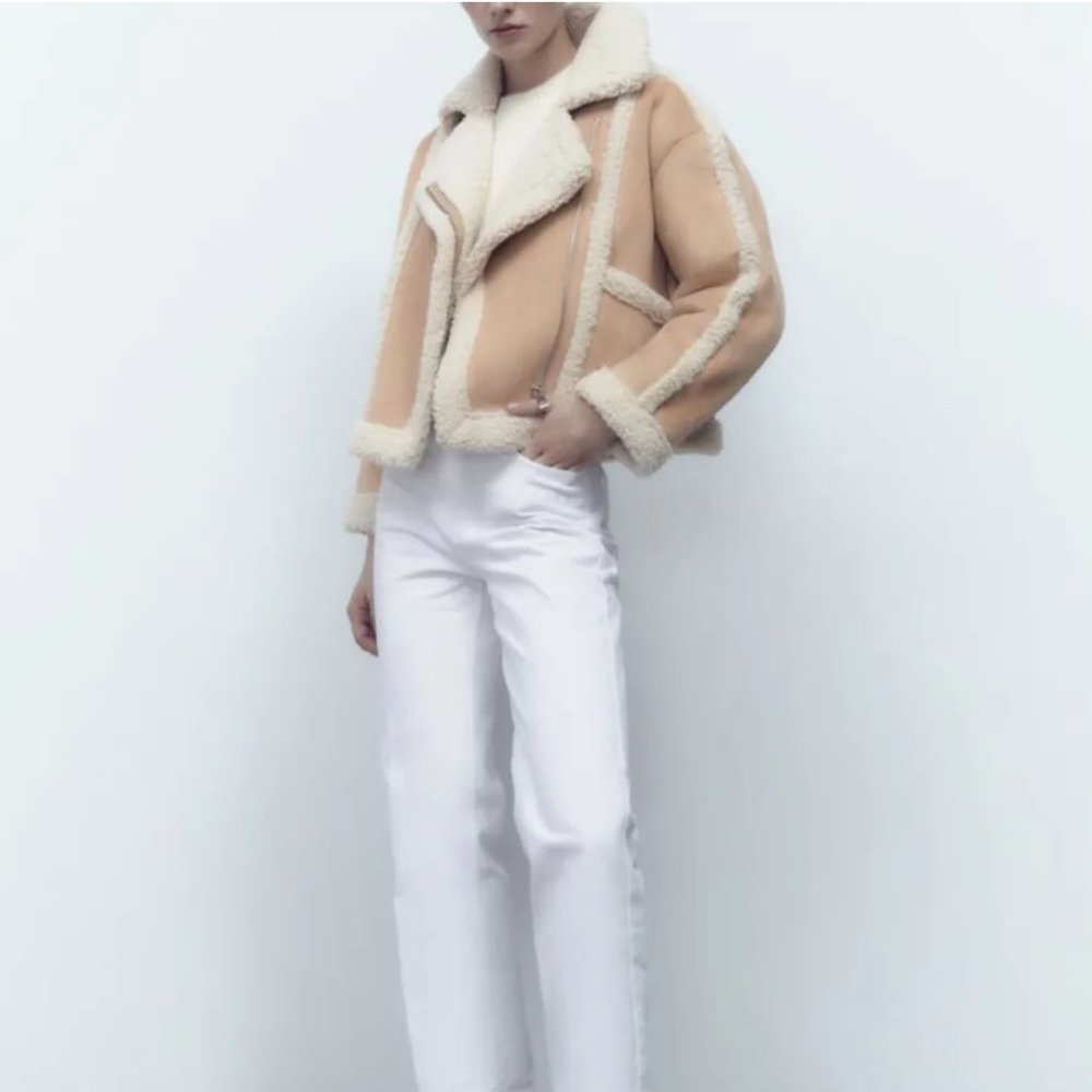 ZARA Women's Faux Shearling Double Faced Jacket(Light-camel, US L/EUR L)